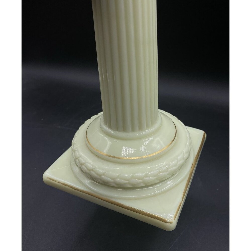 Cambridge Glass 9.5" Doric Column Candlestick Ivory Uranium Glows No. 65 Single - Picture 14 of 16